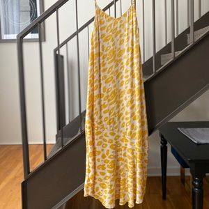 Yellow Leopard Print Midi Slip Dress